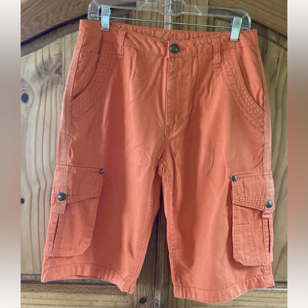 Men’s Royal Premium orange flat front bermuda cargo shorts size 30